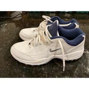 Nike Air Golf Shoes Womens 9 White Navy Blue Spiked Cleats Low Top Sneakers